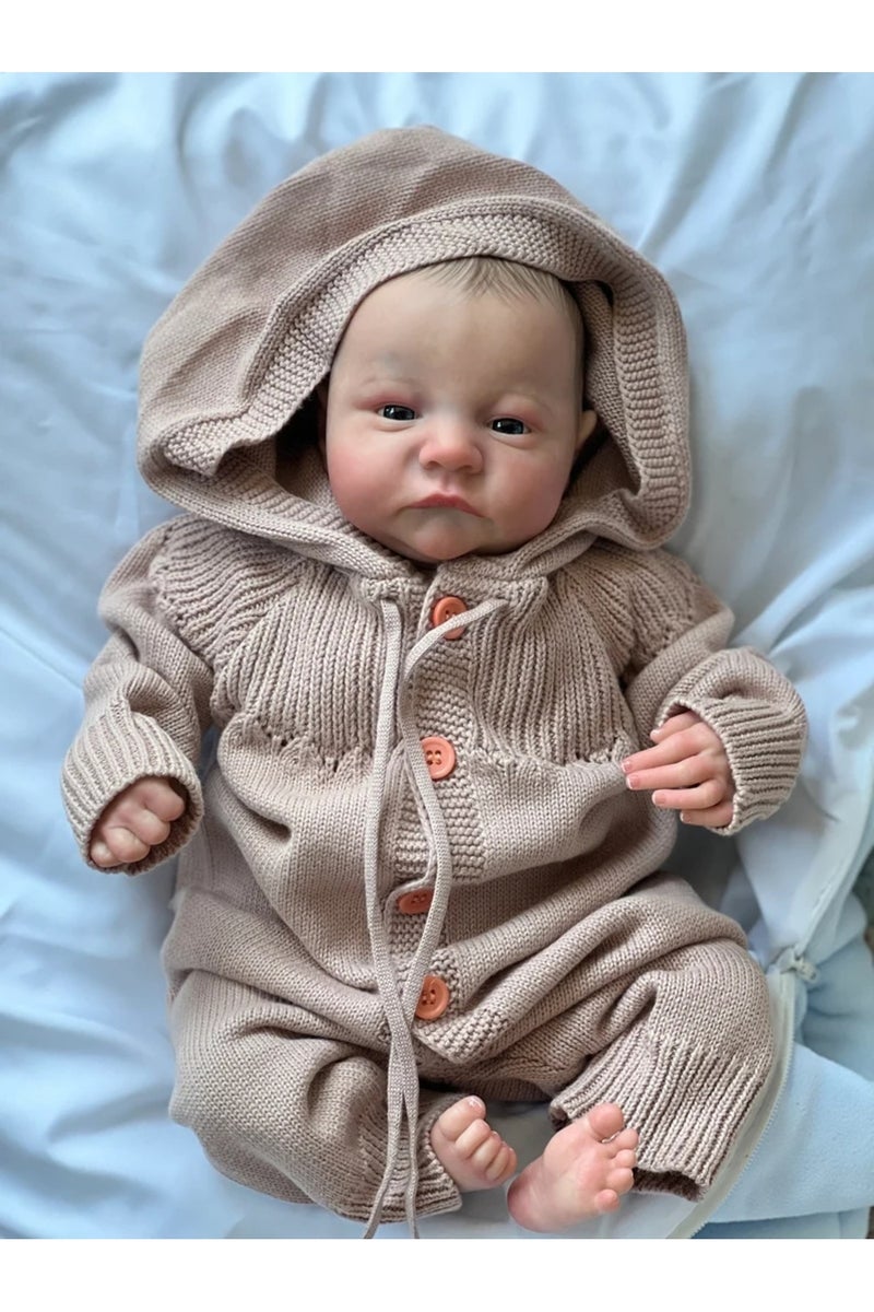 إيروريكس دمية طفل حديث الولادة ليفي، مقاس 49 سم، عيون زرقاء، مطلية مسبقًا، مقاس 19 بوصة، ثلاثية الأبعاد - Image 1