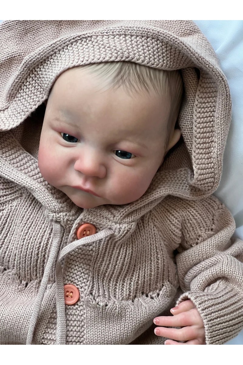 إيروريكس دمية طفل حديث الولادة ليفي، مقاس 49 سم، عيون زرقاء، مطلية مسبقًا، مقاس 19 بوصة، ثلاثية الأبعاد - Image 3