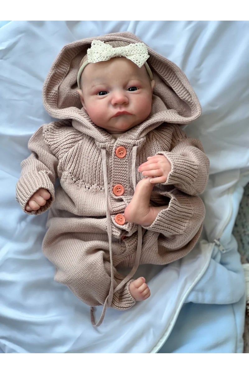 إيروريكس دمية طفل حديث الولادة ليفي، مقاس 49 سم، عيون زرقاء، مطلية مسبقًا، مقاس 19 بوصة، ثلاثية الأبعاد - Image 4
