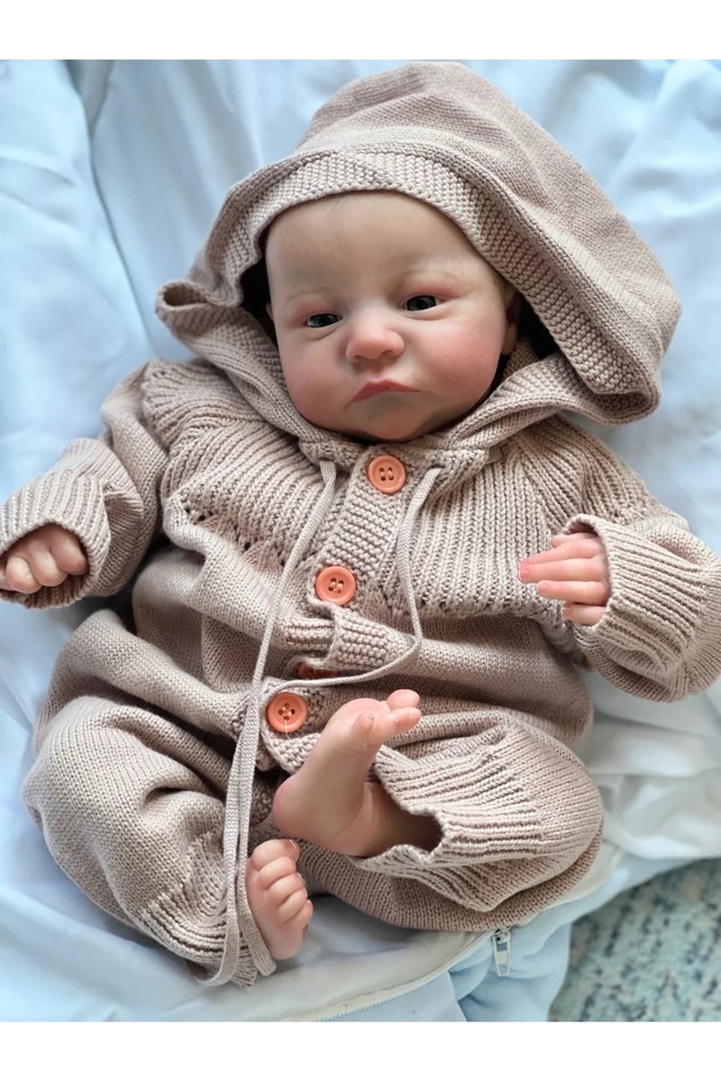 إيروريكس دمية طفل حديث الولادة ليفي، مقاس 49 سم، عيون زرقاء، مطلية مسبقًا، مقاس 19 بوصة، ثلاثية الأبعاد - Image 2