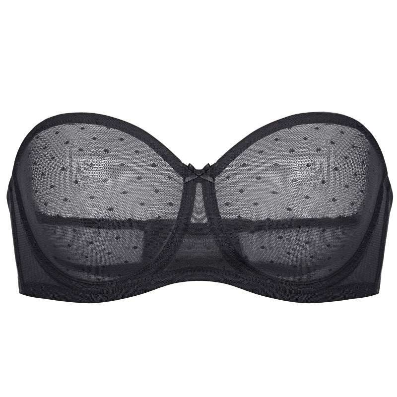 DOBREVA Women's Mesh Strapless Bra Sheer Unlined See Through Underwire Bras Plus Size Black 36C - Image 1