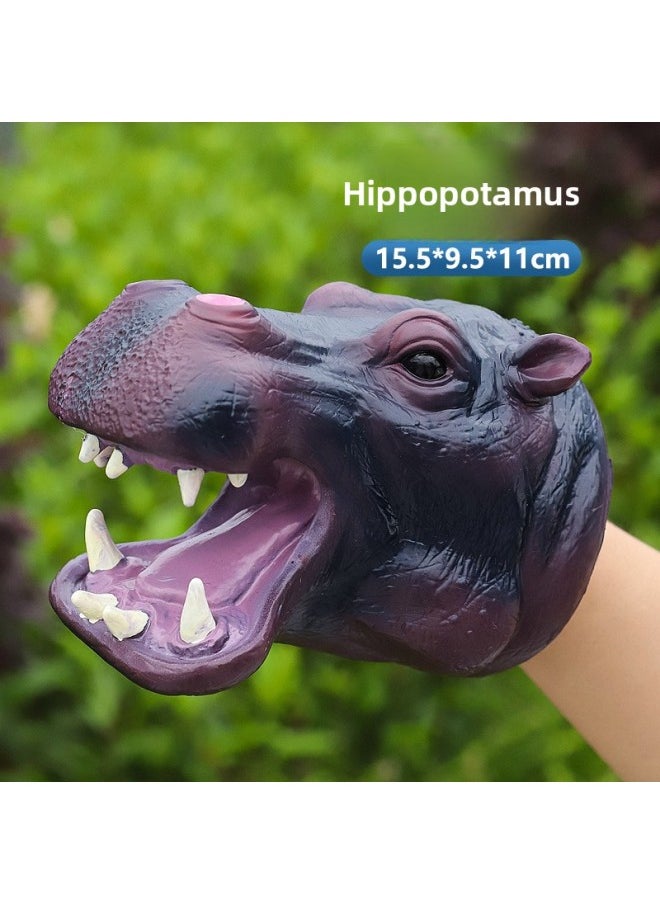 Generic - Direct Dinosaur Hand Puppet Gloves Soft Glue Triceratops Tyrannosaurus Rex Children's Simulation Animal Model Toys-Color:Hippo [large Hand Puppet] - Image 1