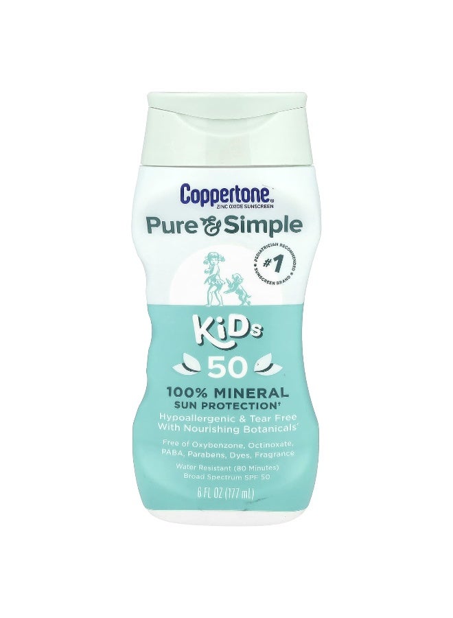 Coppertone كوبيرتون، بيور آند سيمبل، للأطفال، حماية شمسية معدنية 100%، SPF 50، 6 أونصة سائلة (177 مل) - Image 1