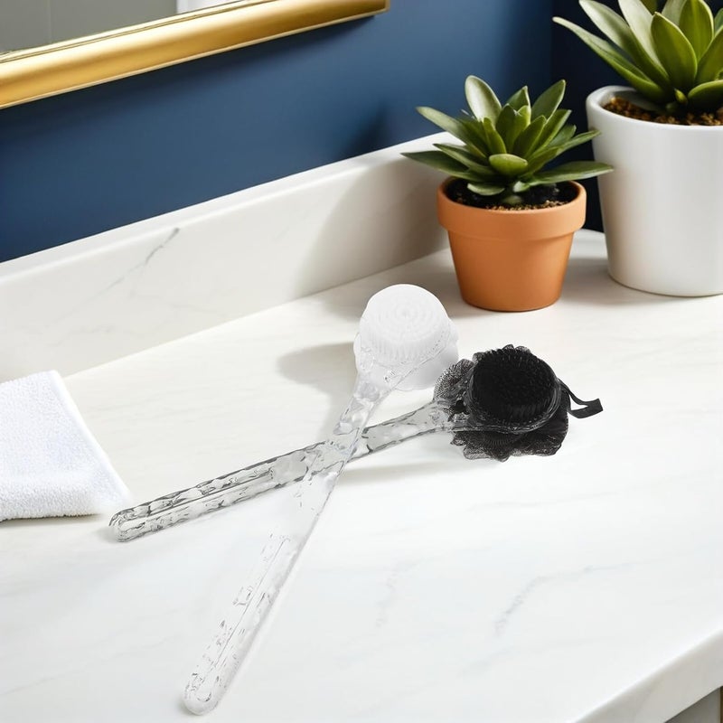 iplusmile 2pcs Exfoliating Back Scrubber and Dual-Sided Body Brush with Long Handle for Shower, Frosted Texture Bath Brush Set in Crackle Black and Frosted White, Suitable for Men and Women - Image 5