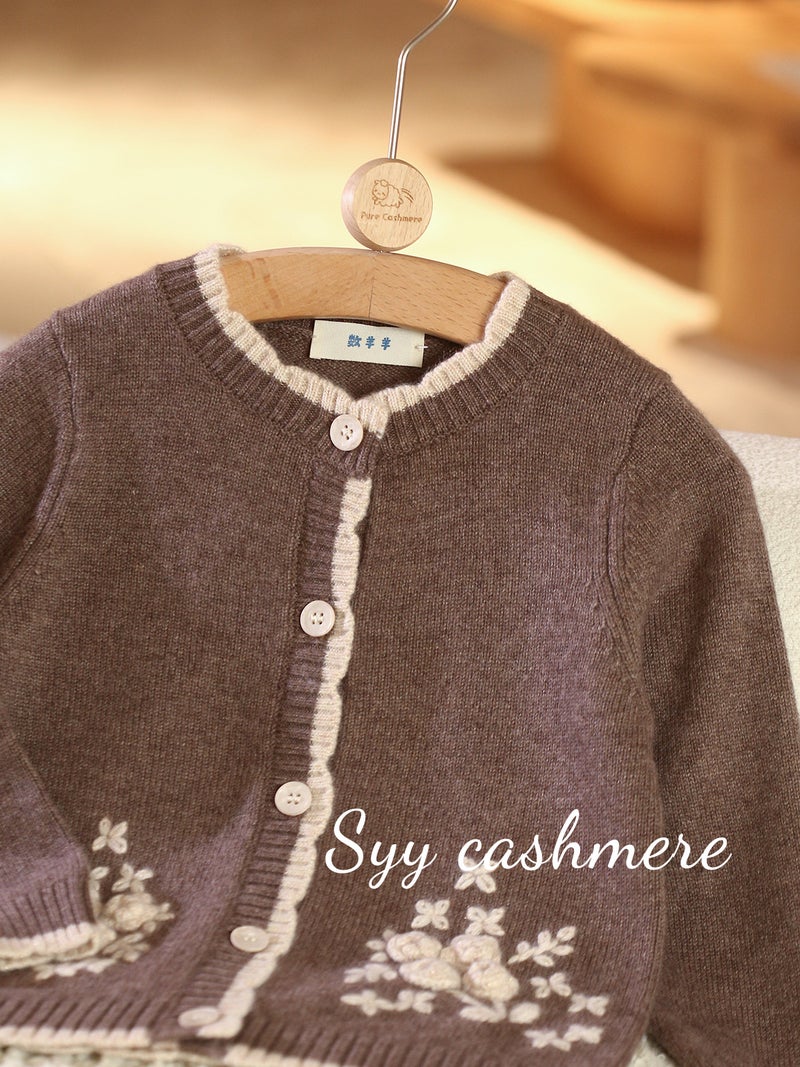 Number Of Sheep And Sheep A Generation Of Children'S Cashmere Sweater Girls Baby Sweet Retro Embroidered Sweater Cardigan Thickened - Image 3