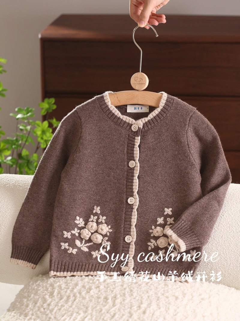 Number Of Sheep And Sheep A Generation Of Children'S Cashmere Sweater Girls Baby Sweet Retro Embroidered Sweater Cardigan Thickened - Image 2