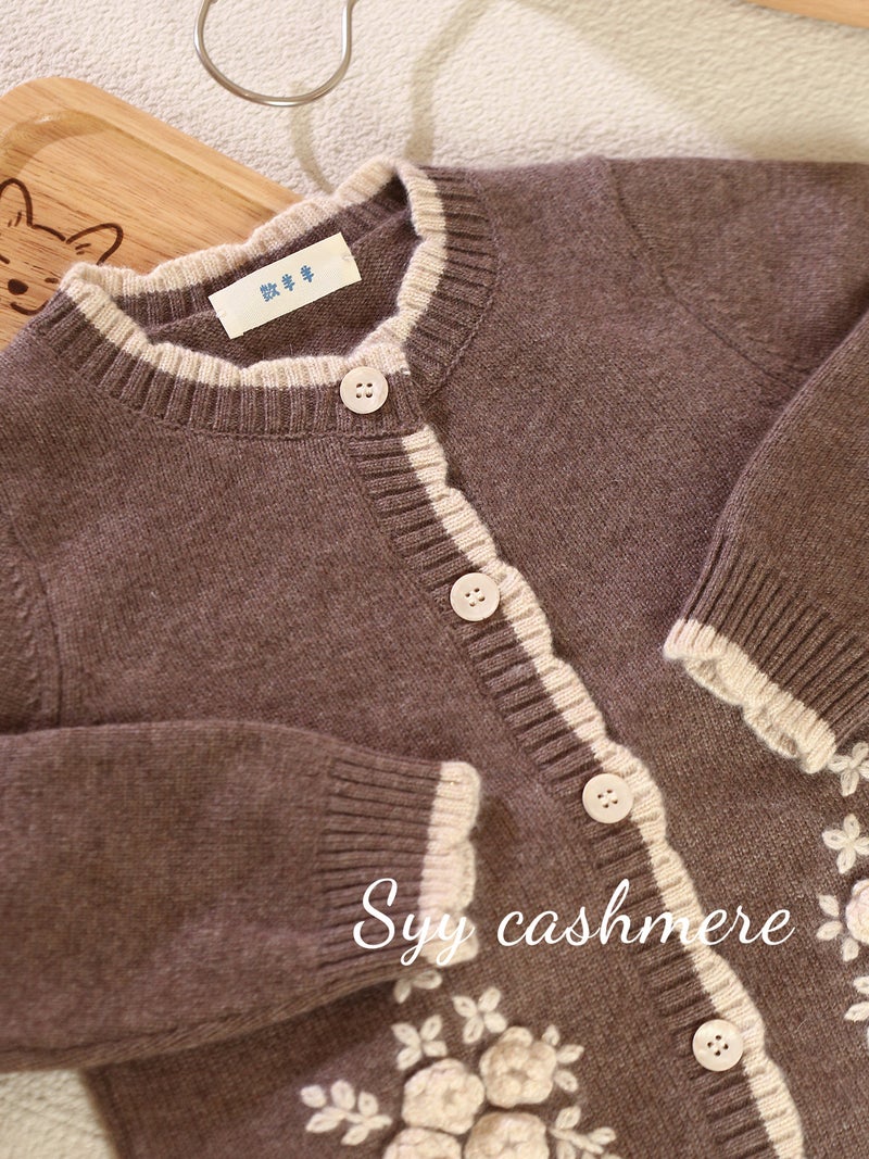 Number Of Sheep And Sheep A Generation Of Children'S Cashmere Sweater Girls Baby Sweet Retro Embroidered Sweater Cardigan Thickened - Image 4