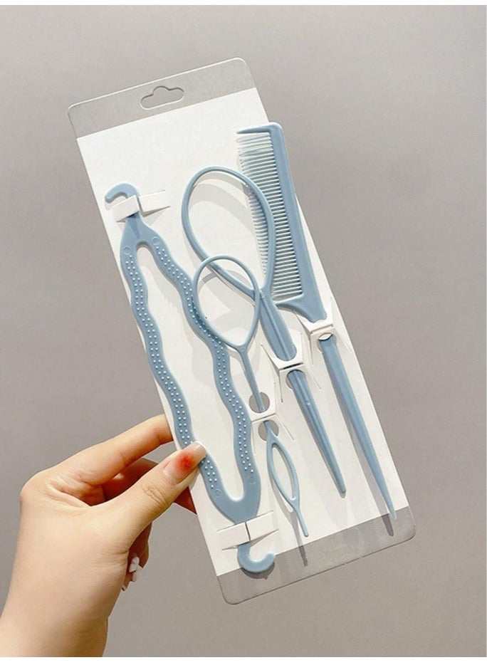 4pcs pack Blue Hair Bun Maker Set, Hair Styling Tool Kit Including Hair Bun Shaper, Hair Braiding Tool, Ponytail Holder, And Hair Pins - Image 1