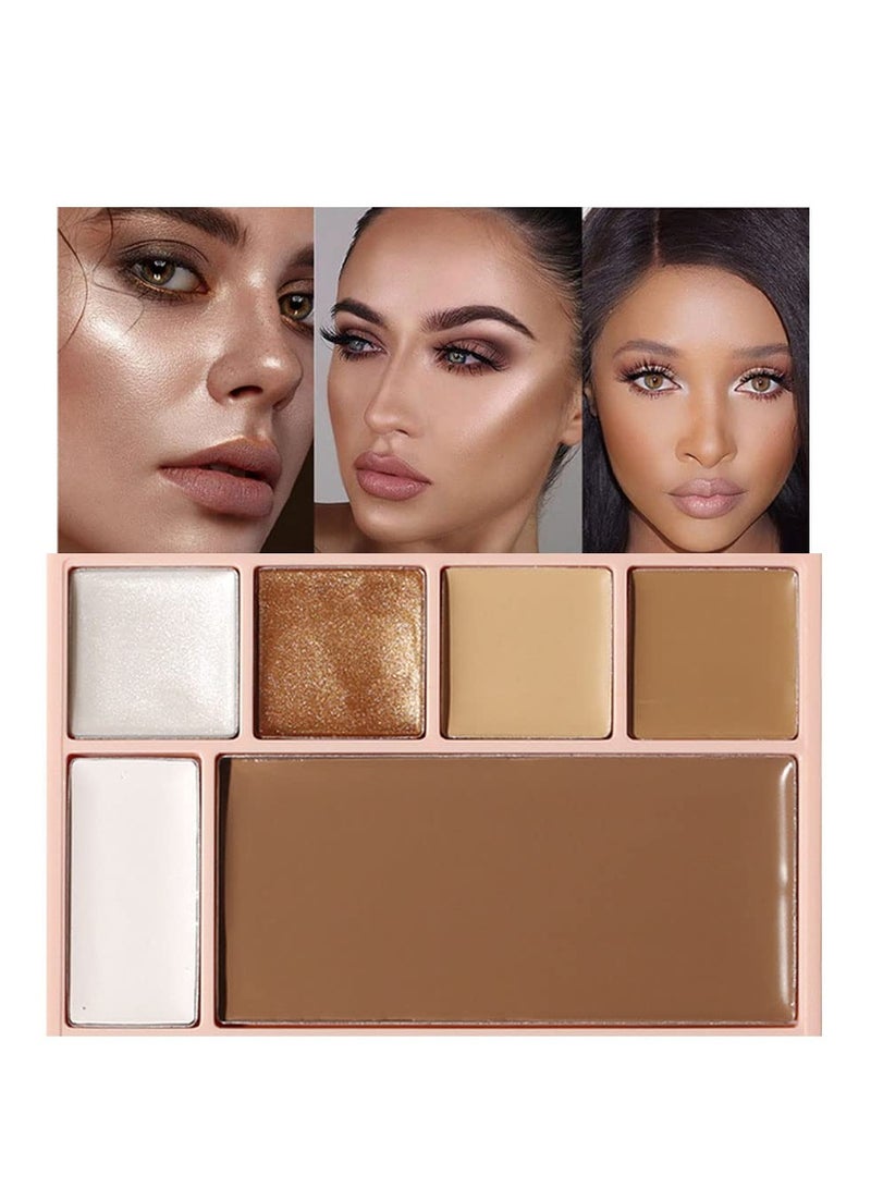 SYOSI مجموعة خافي العيوب المصححة 6 ألوان من SYOSI مع مرآة، مجموعة مكياج كونتور 6 في 1 لإخفاء عيوب الوجه وتصحيحها، أحمر خدود كونتور مع فرشاة للهالات السوداء وحب الشباب والبقع - Image 1