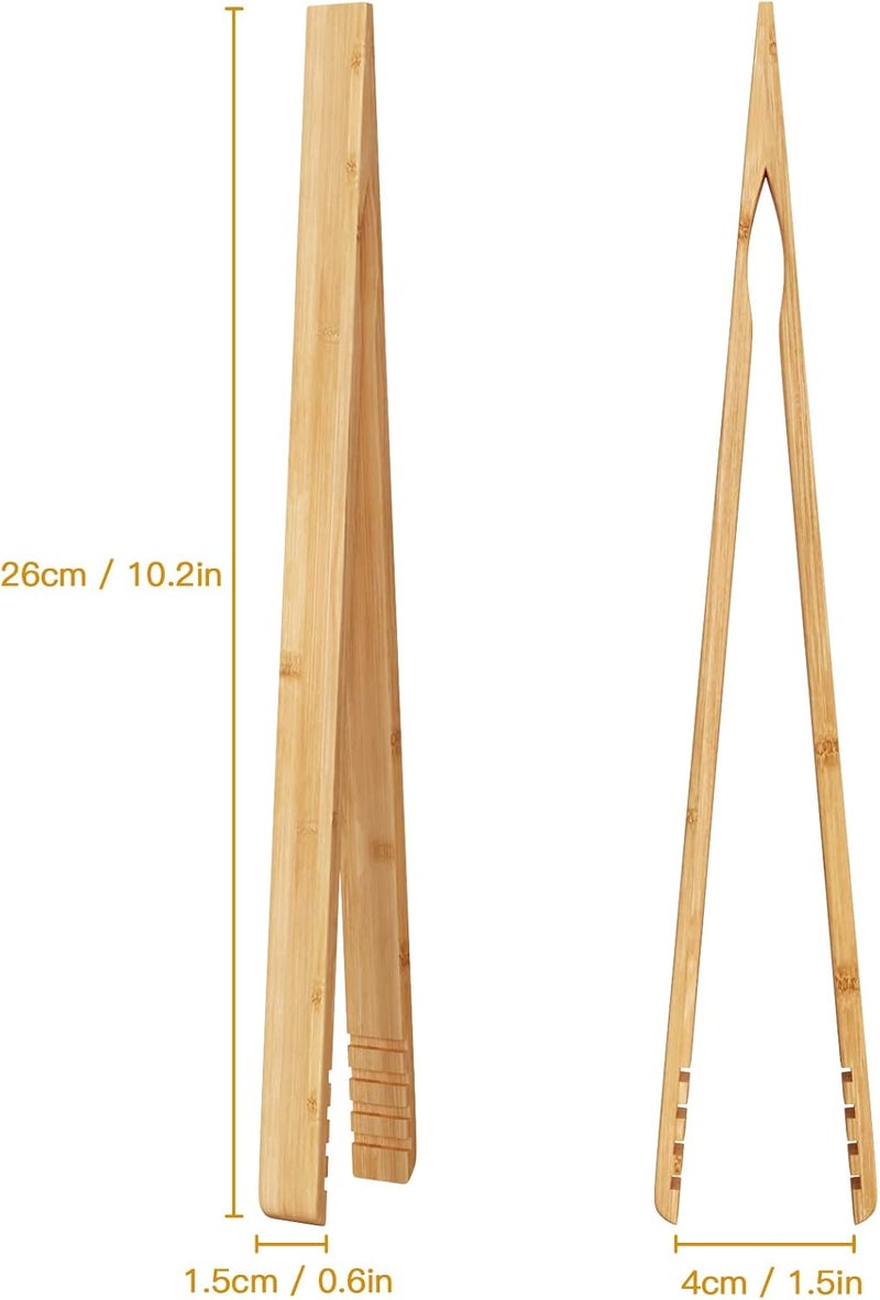 DUJEN 2 Pieces Bamboo Toast Tongs, 10.2 Inches Long Wood Toaster Tongs with Anti-slip Design, Tongs for Cooking with Cooking Oil Coating - Image 2
