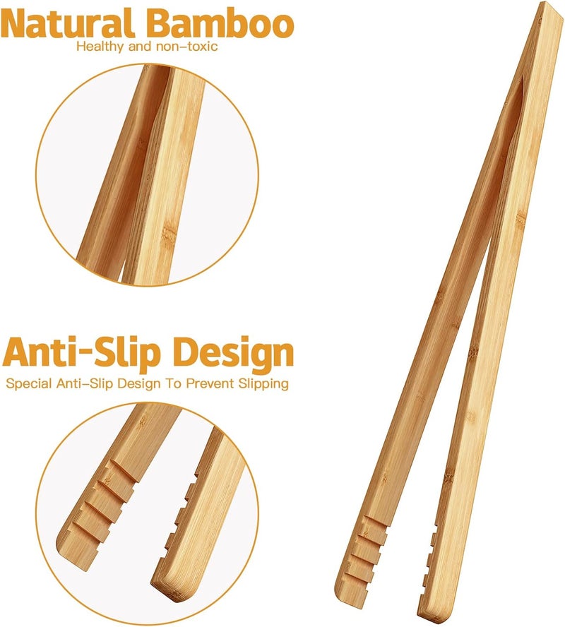 DUJEN 2 Pieces Bamboo Toast Tongs, 10.2 Inches Long Wood Toaster Tongs with Anti-slip Design, Tongs for Cooking with Cooking Oil Coating - Image 3