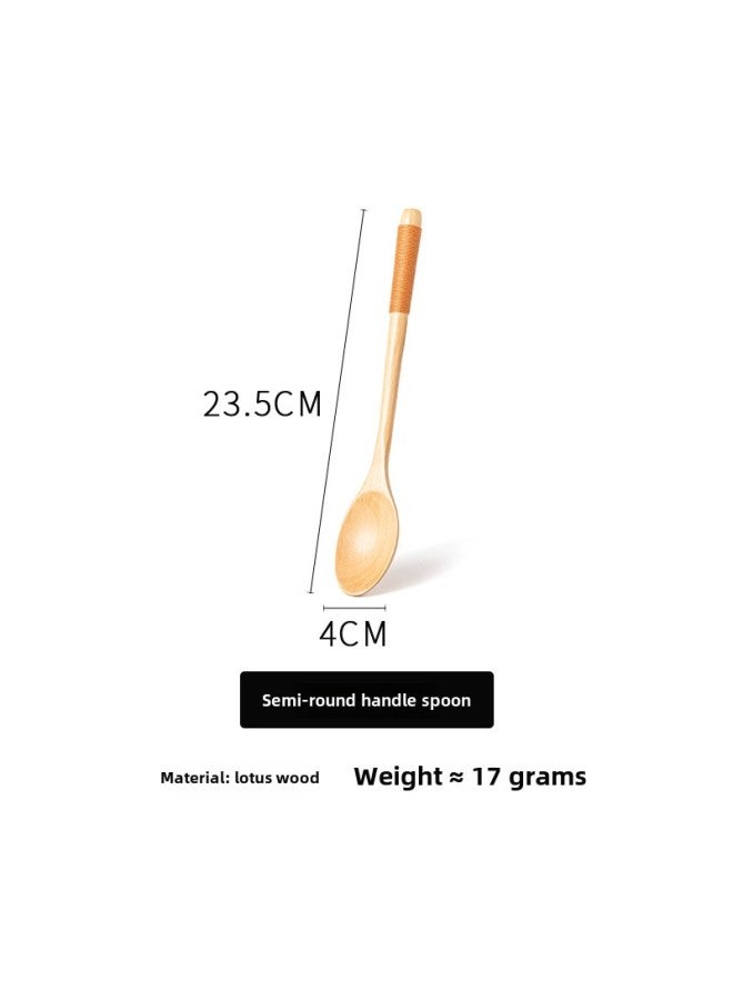 Solid Wood Spoon And Chopsticks Set Two-piece Japanese Style Wooden Chopsticks Travel Tableware Household Portable Nanmu Spoon And Chopsticks Set Lotus-Specifications:23.5 Log-colored Khaki Spoon  - Image 1