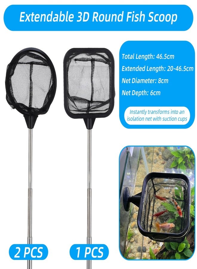 WJIAAA Aquarium Shrimp Net, 3 PCS Small Fish Nets for Fish Tank with Long Extendable Stainless Steel Handle, 3.15 Inch Round+Square Fine Mesh Net for Fishes Shrimp Tank Pond Creek Food Residue Debris - Image 3