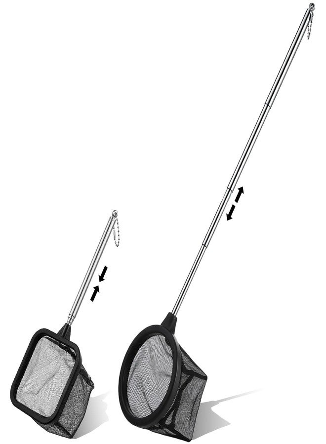 WJIAAA Aquarium Shrimp Net, 3 PCS Small Fish Nets for Fish Tank with Long Extendable Stainless Steel Handle, 3.15 Inch Round+Square Fine Mesh Net for Fishes Shrimp Tank Pond Creek Food Residue Debris - Image 1