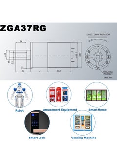Generic DC 12V 30RPM Gear Motor, High Torque Electric Micro Speed Reduction Geared Motor, Motor Centric Output Shaft 37mm Diameter Gearbox (1Pcs)  - Image 2