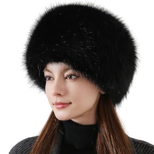 Dikoaina Faux Fur Cossack Russian Style Hat for Ladies Winter Hats for Women, Medium, Black - Image 1