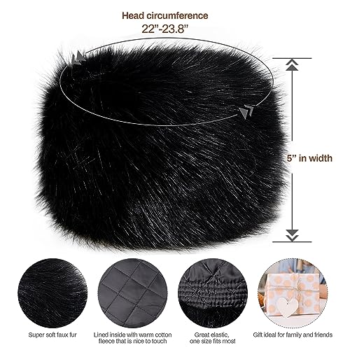 Dikoaina Faux Fur Cossack Russian Style Hat for Ladies Winter Hats for Women, Medium, Black - Image 3