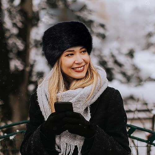 Dikoaina Faux Fur Cossack Russian Style Hat for Ladies Winter Hats for Women, Medium, Black - Image 2