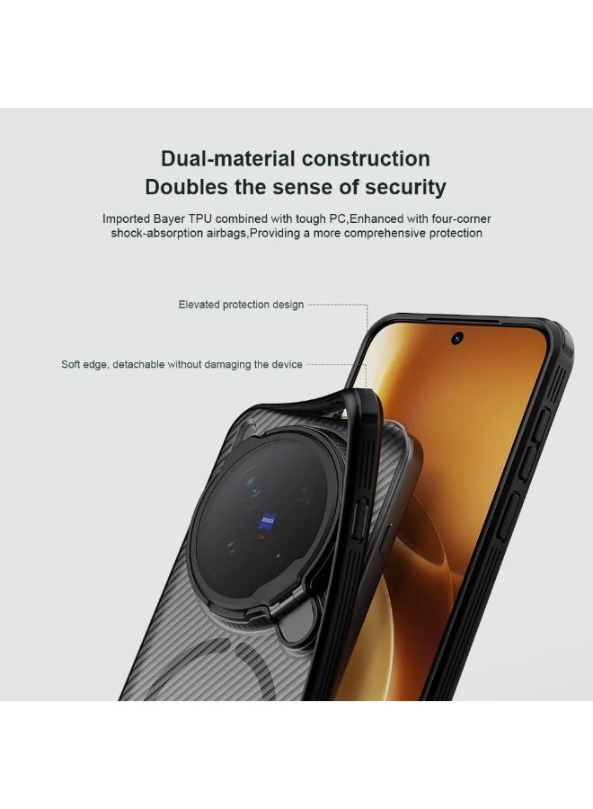 general Magnetic Case Compatible with Vivo X300 Pro 5G [Support Wireless Charging] Transparent Clear Camera Cover Lens Stand Holder Shockproof Back Cover for Vivo X300 Pro - Image 3