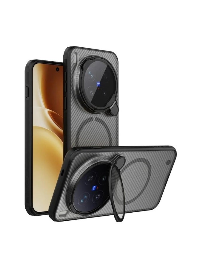 general Magnetic Case Compatible with Vivo X300 Pro 5G [Support Wireless Charging] Transparent Clear Camera Cover Lens Stand Holder Shockproof Back Cover for Vivo X300 Pro - Image 1