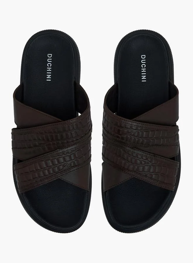 دوتشيني Men Leather Cross Strap Sandals