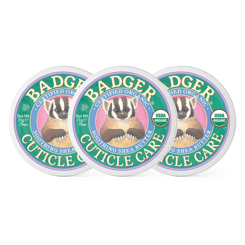 Badger Cuticle Care, 100% Organic Cuticle Cream for Natural Nail Care, Soothe & Restore Dry & Splitting Cuticles, Rich Shea Butter, Light Citrus Scent, .75oz Tin, 3-Pack - Image 1