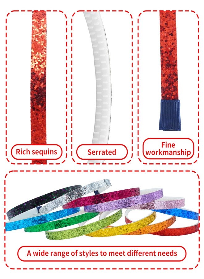 PET SHOW 12 Pack Thin Glitter Headbands for Girls Non-Slip Elastic Sparkle Head Bands with Tiny Teeth Sequin Bling Hairbands Accessories Birthday Party Gift - Image 3
