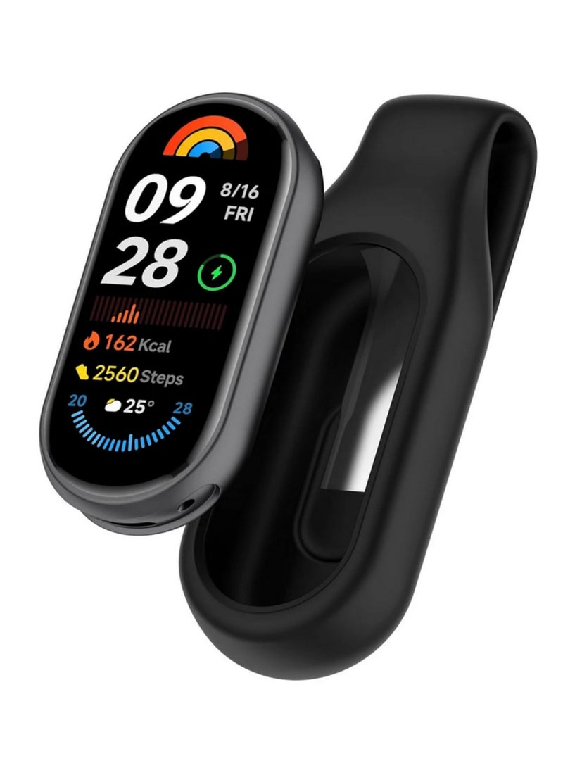 قطعة واحدة من غطاء سيليكون واقي ناعم لشريط شاومي 10/9/8-10NFC 9NFC 8NFC، مضاد للخدوش والسقوط، قابل للغسل، بتصميم مشبك آمن، مريح للارتداء، أسود - Image 1