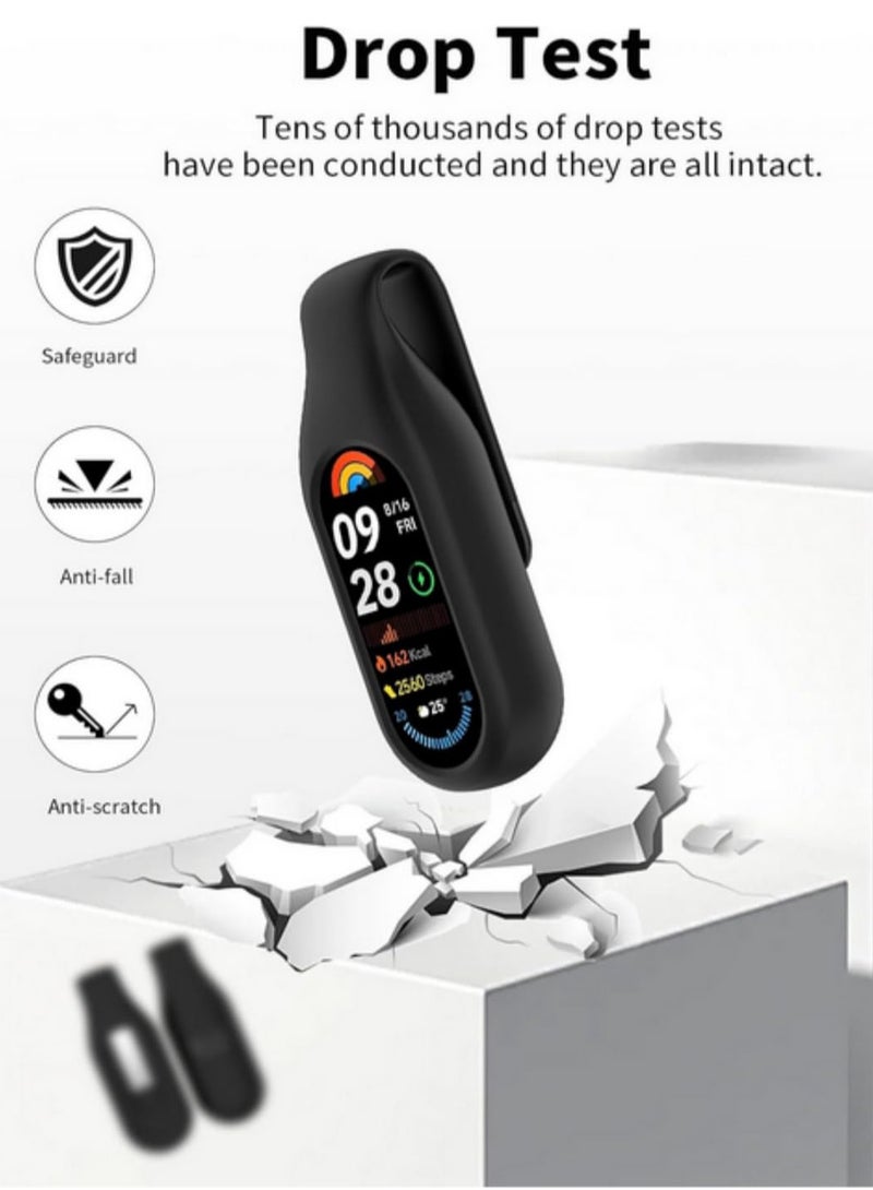 قطعة واحدة من غطاء سيليكون واقي ناعم لشريط شاومي 10/9/8-10NFC 9NFC 8NFC، مضاد للخدوش والسقوط، قابل للغسل، بتصميم مشبك آمن، مريح للارتداء، أسود - Image 5