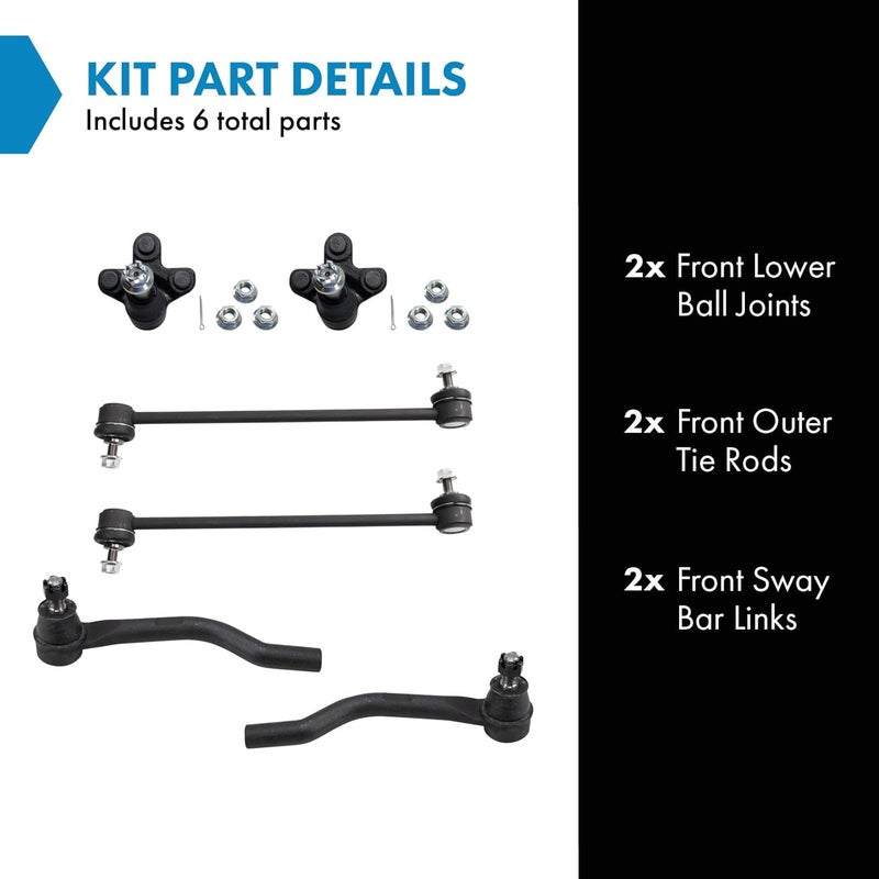 TRQ Front Steering & Suspension Kit Ball Joint Sway Bar Stabilizer Link Tie Rod Compatible with 2016-2021 Honda Civic 2019-2022 Insight - Image 2