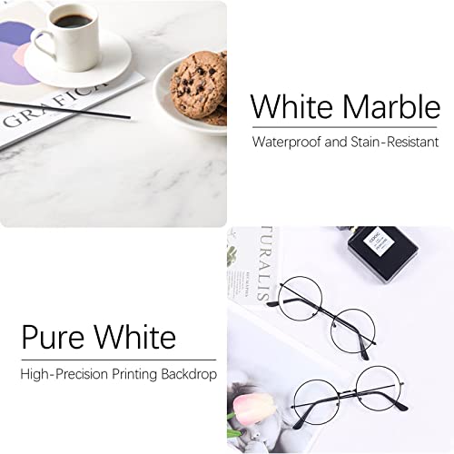 BEIYANG 2 Marble 24x24 Inch Photography Backdrop Boards with 2 PCS Bracket for Flat Lay or Food Photography Background Marble and White Backdrop Photo Table Backdrop - Image 4