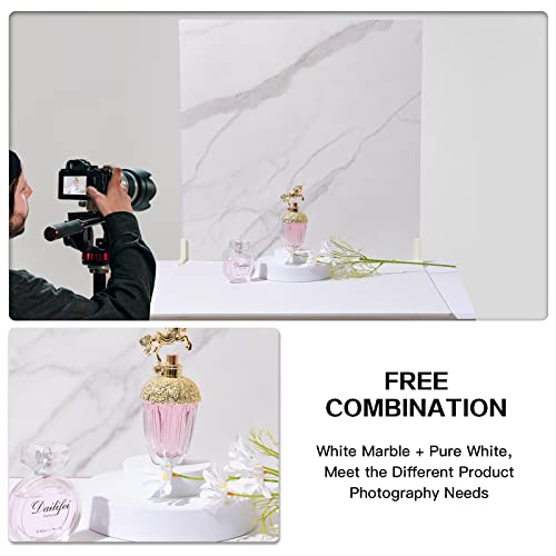 BEIYANG 2 Marble 24x24 Inch Photography Backdrop Boards with 2 PCS Bracket for Flat Lay or Food Photography Background Marble and White Backdrop Photo Table Backdrop - Image 5