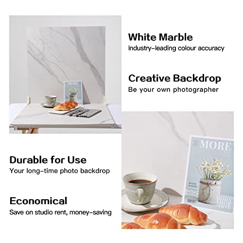 BEIYANG 2 Marble 24x24 Inch Photography Backdrop Boards with 2 PCS Bracket for Flat Lay or Food Photography Background Marble and White Backdrop Photo Table Backdrop - Image 2