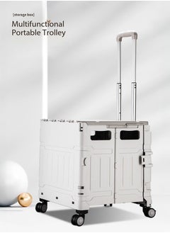 LEDIN Trolley Box Cart with One-piece Lid Capacity Folding Shopping Cart Trolley, Boot Cart with 4 Wheels and Telescopic Handle for Shopping Camping Picnic Office Laundry(White Grey)  - Image 4