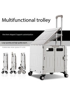 LEDIN Trolley Box Cart with One-piece Lid Capacity Folding Shopping Cart Trolley, Boot Cart with 4 Wheels and Telescopic Handle for Shopping Camping Picnic Office Laundry(White Grey)  - Image 5