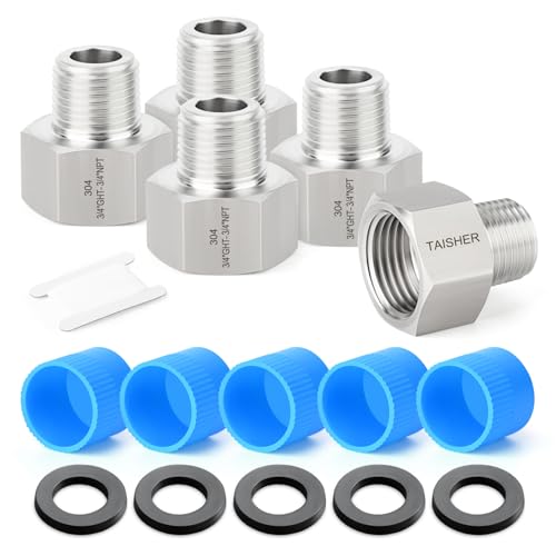 TAISHER 5PCS 304 Stainless Steel Garden Hose Adapter 34 GHT Female x 34 NPT Male Garden Hose Connector with Washers - Image 1