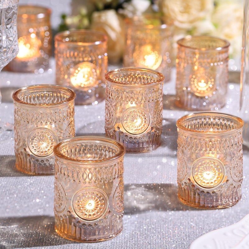 DEVI 24pcs Gold Glass Votive Candle Holders Wedding Decorations Gold Centerpieces for Tables Bridal Shower Fall Party Home Table Decor