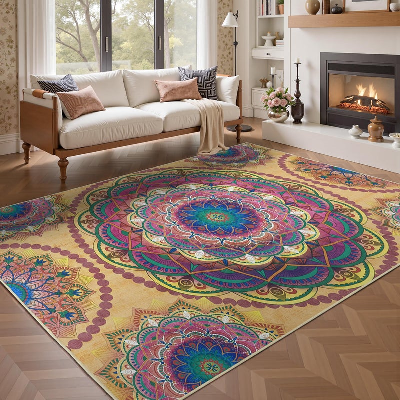 Arenarug Meditation Indoor Outdoor Rug 5x8 ft Mandala Pattern Rug Boho Style,Yoga Meditation Mat Picnic Rug for Patio Living Room Porch Garden Deck Backyard Easy to Clean Non Shedding Non-Slip - Image 2