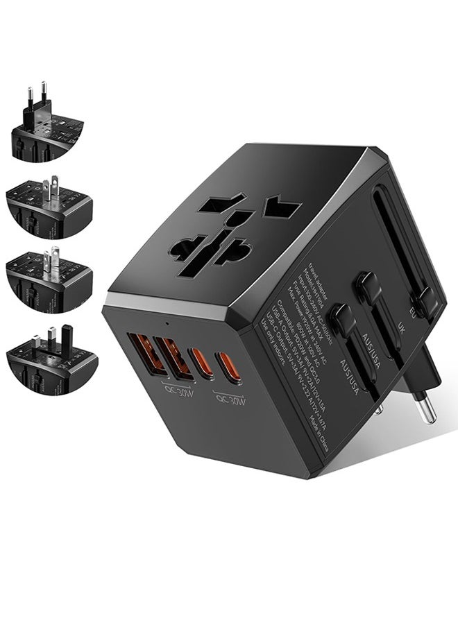 Generic Universal Travel Adapter Worldwide with 2 USB C and 2 USB A Ports, 30W Universal Plug Adaptor UK to World, International Travel Adapter for Multi Countries EU, USA, UK, Australia, Thailand etc (Black)  - Image 1