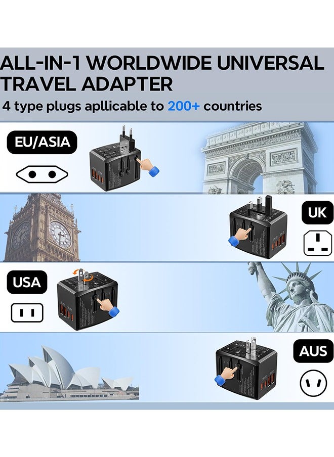 Generic Universal Travel Adapter Worldwide with 2 USB C and 2 USB A Ports, 30W Universal Plug Adaptor UK to World, International Travel Adapter for Multi Countries EU, USA, UK, Australia, Thailand etc (Black)  - Image 3
