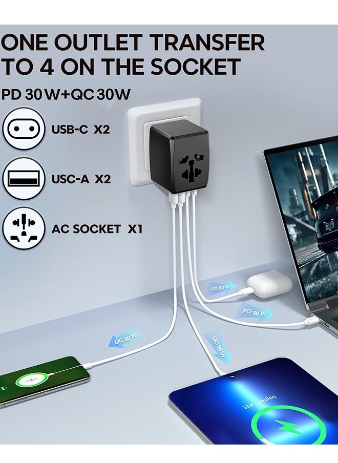 Generic Universal Travel Adapter Worldwide with 2 USB C and 2 USB A Ports, 30W Universal Plug Adaptor UK to World, International Travel Adapter for Multi Countries EU, USA, UK, Australia, Thailand etc (Black)  - Image 2