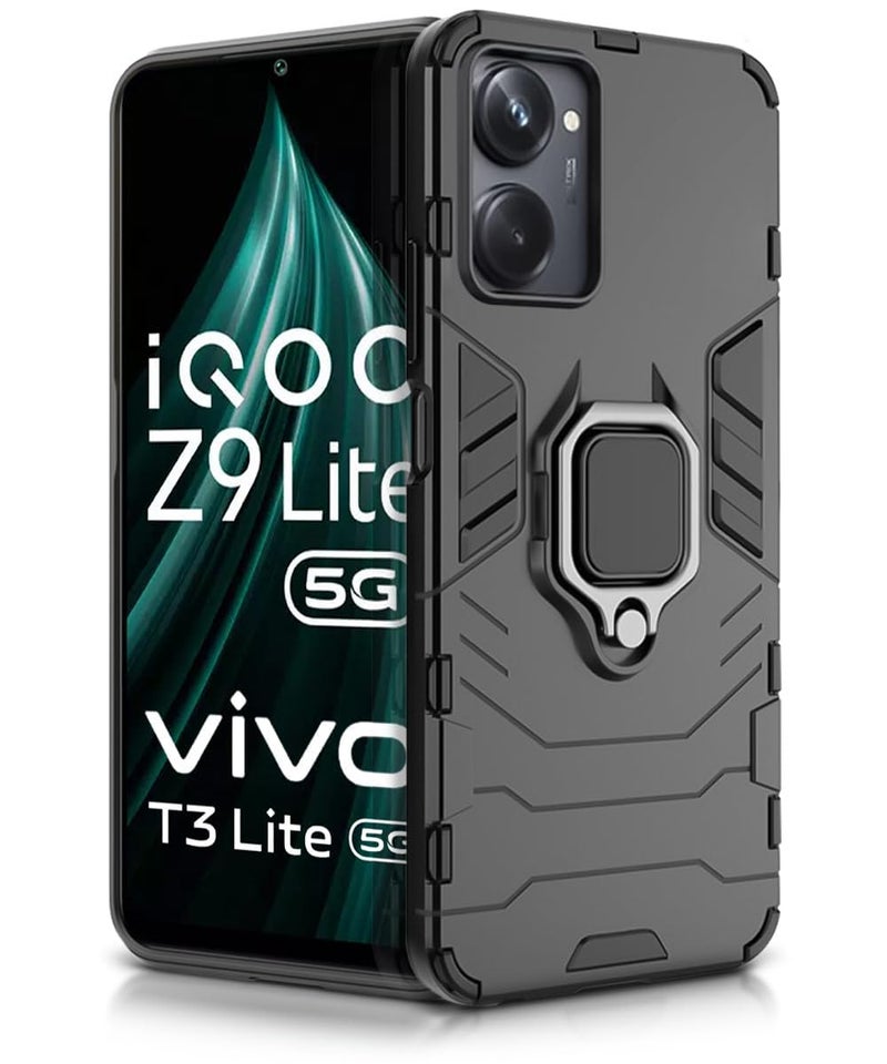 AIBEX Armor Back Cover Compatible for Vivo Y28S 5G / iQOO Z9 Lite/Vivo T3 Lite/Vivo Y18 / Vivo Y18e / Vivo Y18i / Vivo Y18t| Rugged Shockproof Case with Ring Holder & Kickstand | Military-Grade - Image 1