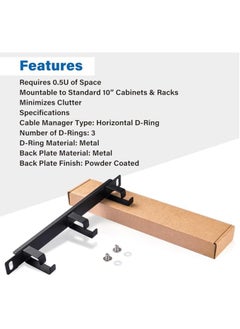erorex 0.5U Metal Horizontal Rackmount Cable Manager with 3 D-Ring Hooks – 10 Inch Server Rack Cable Management Panel for DeskPi Rackmate T1  - Image 2