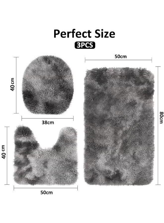 3-Piece Bathroom Mat Set, Anti-Slip Absorbent Floor Mat, Quick-Dry Plush Bathroom Mat, Ultra Soft Comfortable Bath Rug, Washable Cartoon Bathroom Rug, Easy to Clean, Toilet Rug, Area Rug, Carpet for Bathroom, Shower, Tub, Toilet - Image 2