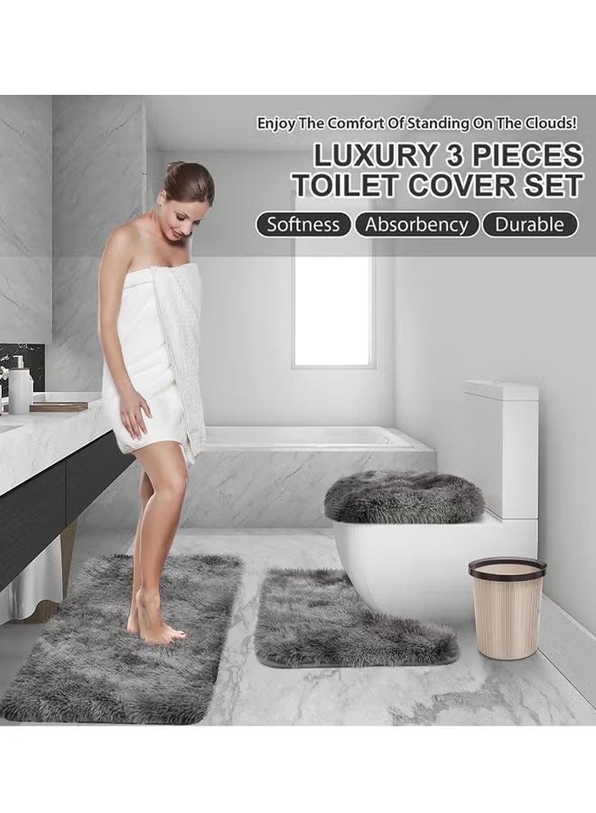 3-Piece Bathroom Mat Set, Anti-Slip Absorbent Floor Mat, Quick-Dry Plush Bathroom Mat, Ultra Soft Comfortable Bath Rug, Washable Cartoon Bathroom Rug, Easy to Clean, Toilet Rug, Area Rug, Carpet for Bathroom, Shower, Tub, Toilet - Image 5