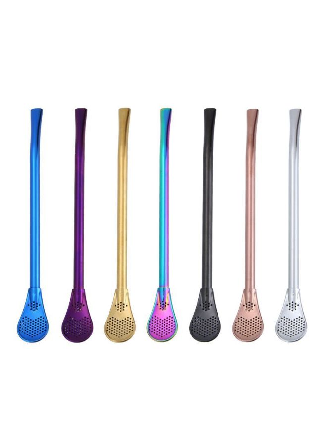 304 Stainless Steel Straw Spoon Creative Mate Tea Straw Mixing Spoon Tea Milk Tea Filter Straw Spoon-Specifications:Double-ring Silver Suction Scoop  - Image 5