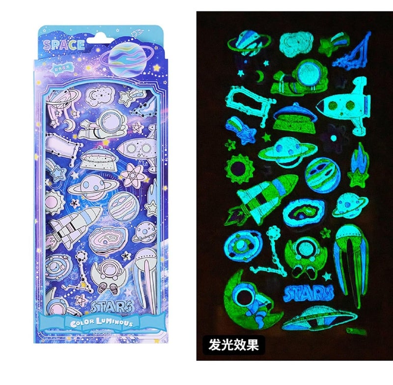 DEOXY Paper Pack of 4 Design Mix Puffy Glow in Dark Space 3D Stickers for Plastic Surface - Kids & Toddlers, Arts Crafts - Self Adhesive, 8 Cm (Sent 1 Any Design) - Image 3