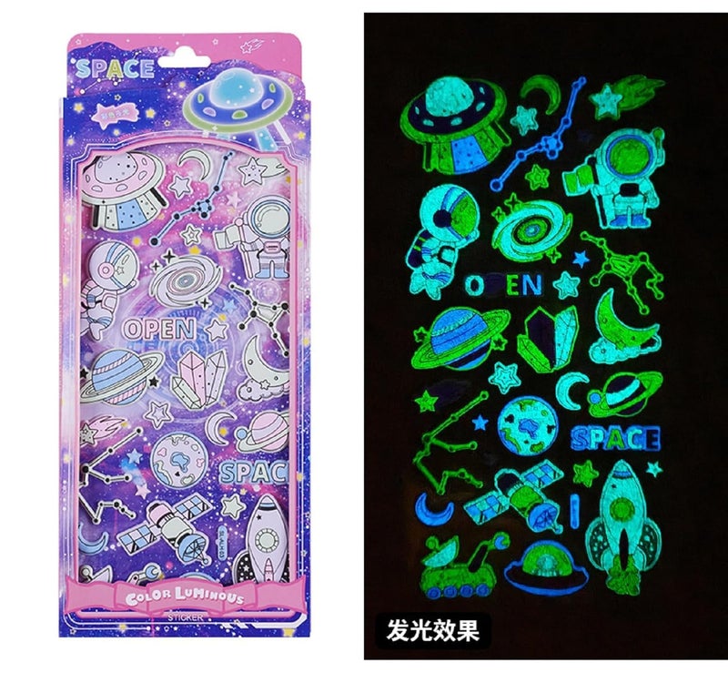 DEOXY Paper Pack of 4 Design Mix Puffy Glow in Dark Space 3D Stickers for Plastic Surface - Kids & Toddlers, Arts Crafts - Self Adhesive, 8 Cm (Sent 1 Any Design) - Image 2
