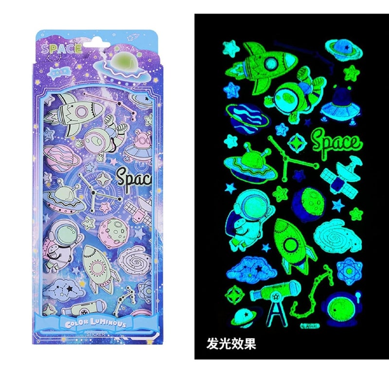 DEOXY Paper Pack of 4 Design Mix Puffy Glow in Dark Space 3D Stickers for Plastic Surface - Kids & Toddlers, Arts Crafts - Self Adhesive, 8 Cm (Sent 1 Any Design) - Image 4