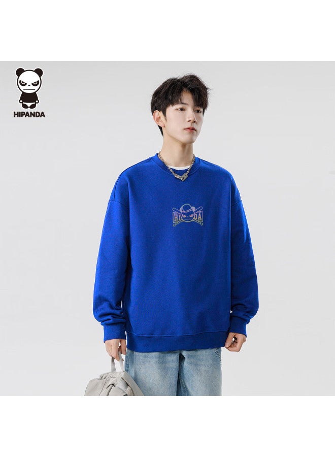 Hipanda Men's Sweatshirt, Autumn Season, Colorful Puff Round Neck, American Retro Style, Casual Versatile Top, Klein Blue, XL - Image 4